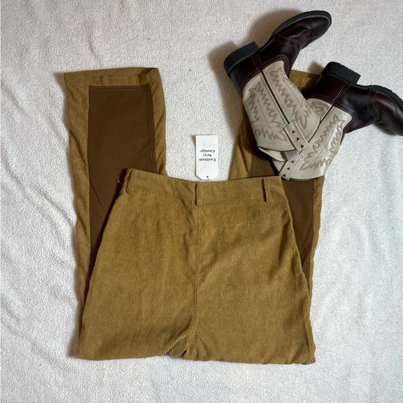 Highrise Straight Leg Western  Style Beige Corduroy Pants - Picture 6 of 11